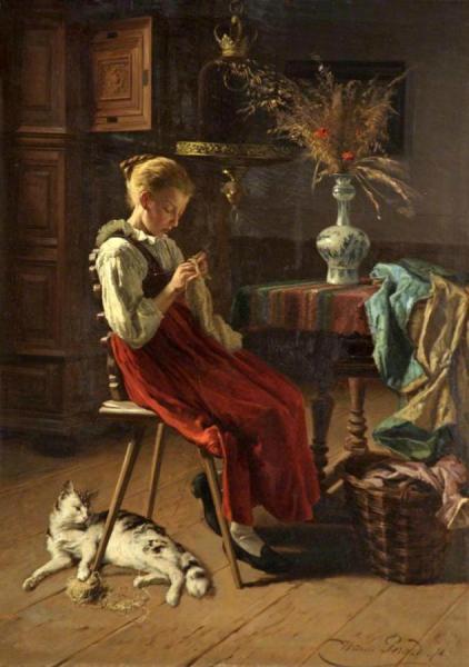 A Girl Knitting by Theodore Gerard