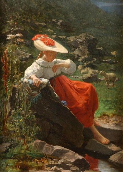 Young Girl In A Landscape by Theodore Gerard