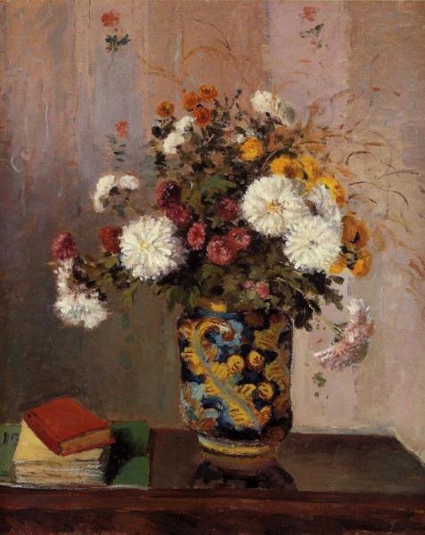 Bouquet Of Flowers: Chrysanthemums In A China Vase by Theodore Robinson