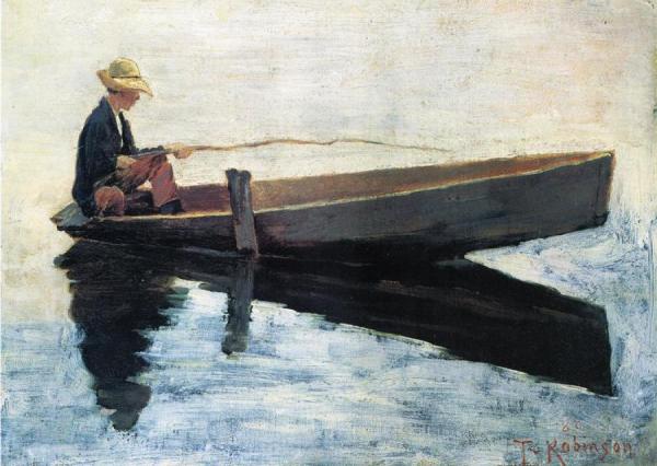 Boy In A Boat Fishing by Theodore Robinson