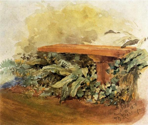 Garden Bench With Ferns by Theodore Robinson