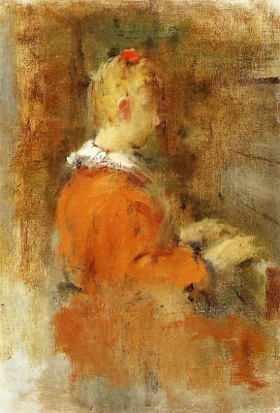 Girl In Red At The Piano by Theodore Robinson
