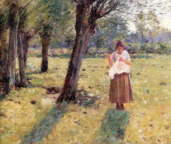 Girl Sewing by Theodore Robinson Oil Painting Reproductions