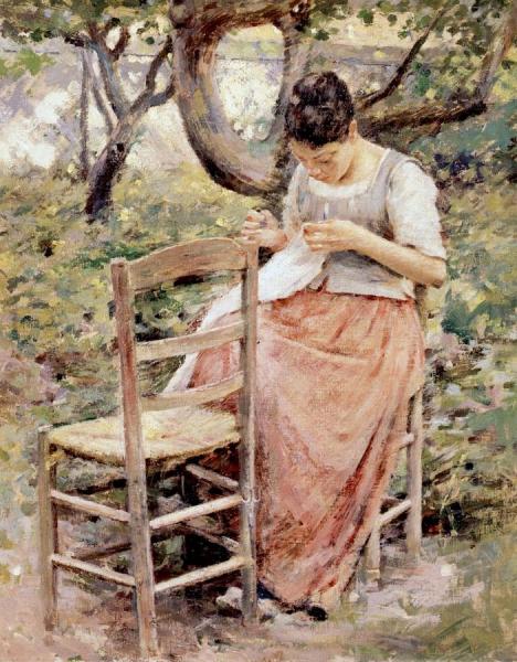Girl Sewing by Theodore Robinson