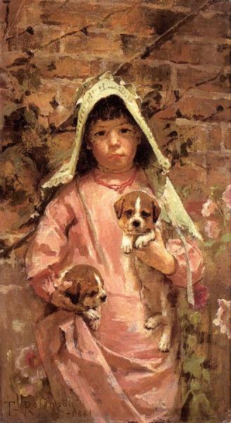Girl With Puppies by Theodore Robinson