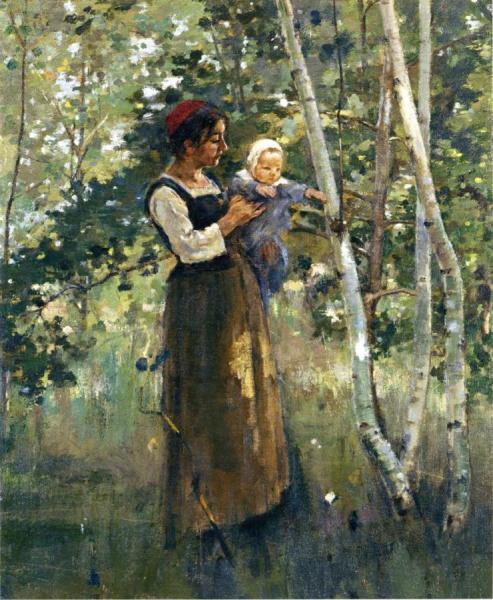 Mother And Child By The Hearth by Theodore Robinson