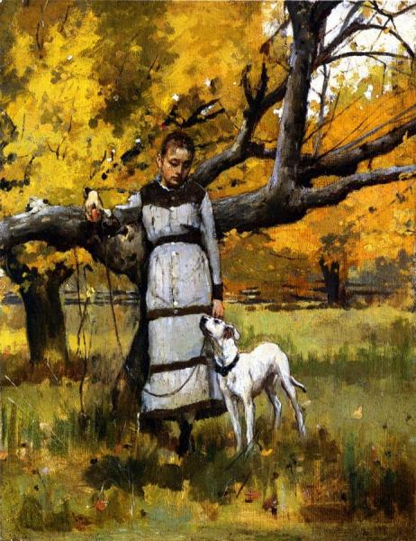 Young Girl With Dog by Theodore Robinson