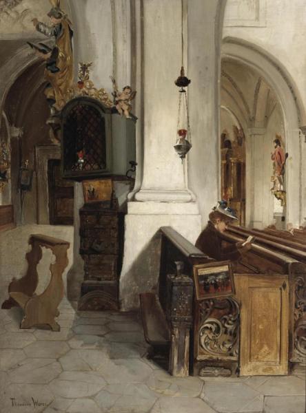 A Church Interior by Theodore Wores