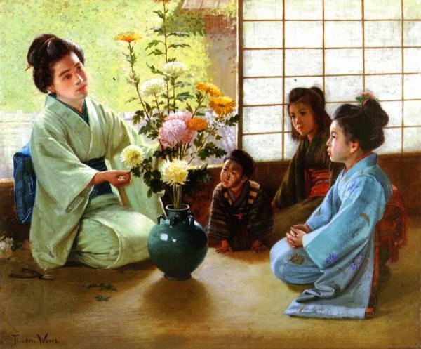 A Lesson In Flower Arrangement by Theodore Wores Oil Painting Reproductions