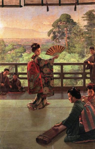 Afternoon Enertainment With Musicians And Dancer by Theodore Wores