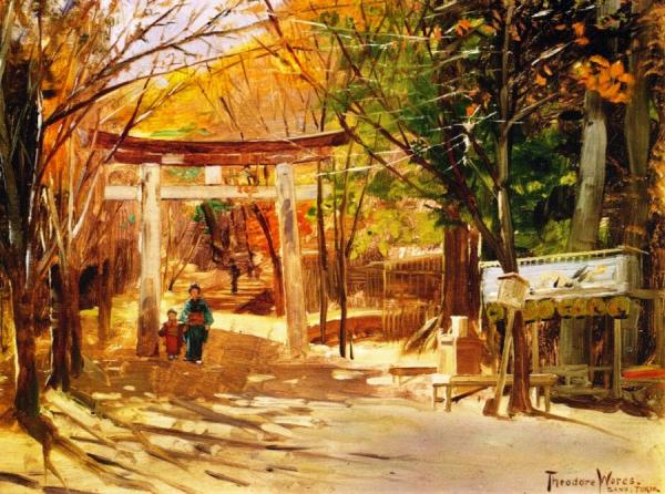 Entrance Through The Torii Gate To Sanno Temple by Theodore Wores Oil Painting Reproductions