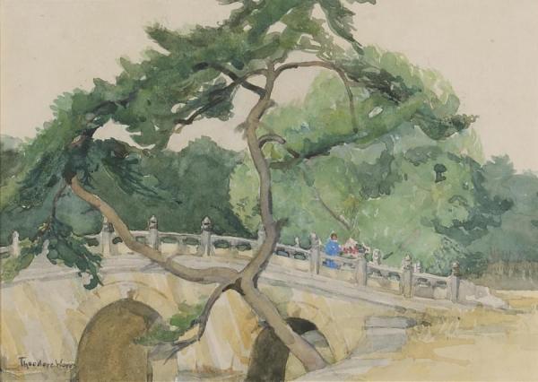 Figures On A Footbridge, Japan by Theodore Wores