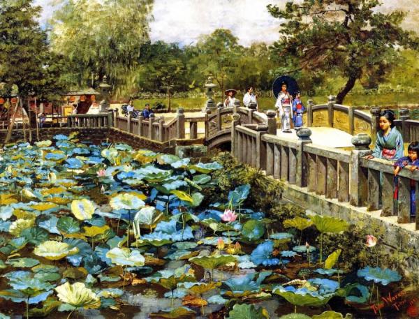 Lotus Pond, Shiba, Tokyo by Theodore Wores Oil Painting Reproductions