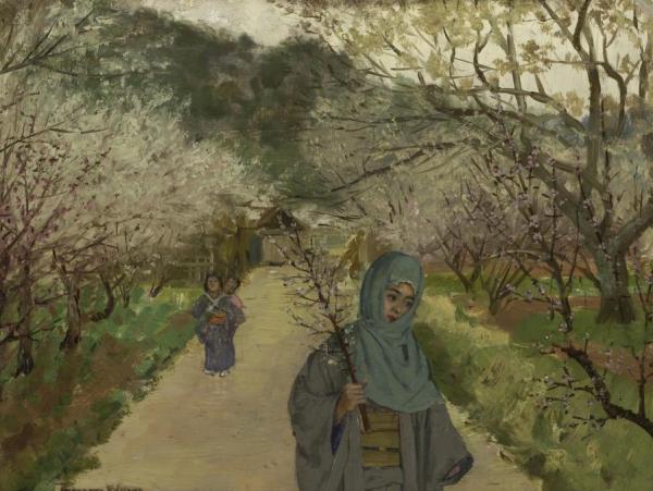 Viewing The Plum Blossoms Of Sugita by Theodore Wores