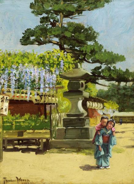 Wisteria Temple Garden,kameido Tokyo,japan,1905 by Theodore Wores Oil Painting Reproductions