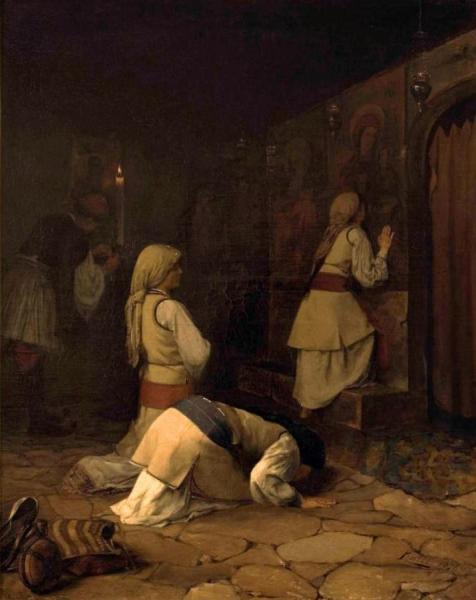 Praying In Greek Church, Monparnas by Theodoros Ralli