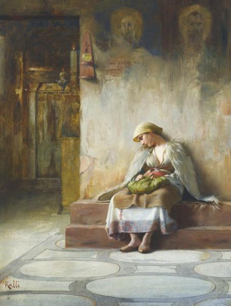 Young Girl In A Greek Church by Theodoros Ralli