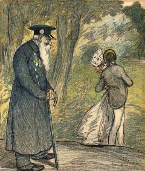 The Love In Green by Theophile-alexandre Steinlen Oil Painting Reproductions