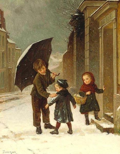 In Time For School by Théophile-emmanuel Duverger