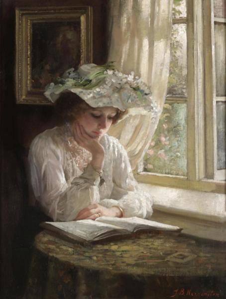Lady Reading By A Window by Thomas Benjamin Kennington