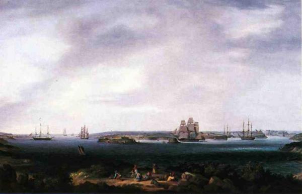 American Warships Anchored At Port Mahon, Spain by Thomas Birch
