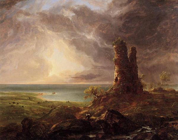 Romantic Landscape With Ruined Tower by Thomas Cole
