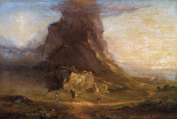 The Cross And The World: Study For 'two Youths Enter Upon A Pilgrimage - One To Cross The Other To The World by Thomas Cole