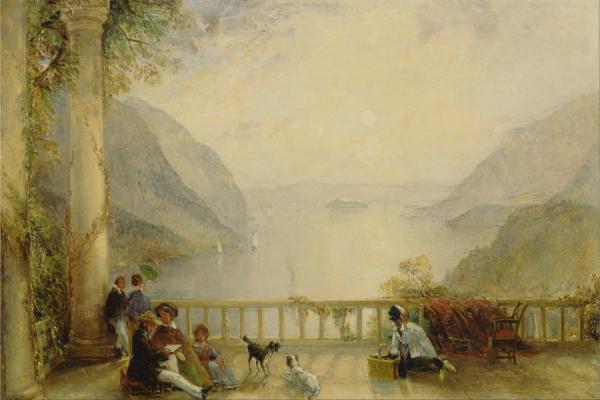 Thomas Creswick Figures On A Balcony,probably At Westpoint