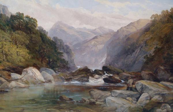 Scottish River Landscape With Fisherman By A Pool by Thomas Creswick Oil Painting Reproductions