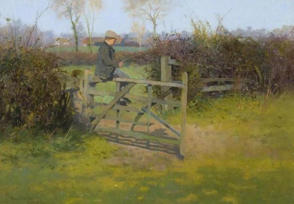 Sitting On A Gate, Bushey by Thomas Edwin Mostyn