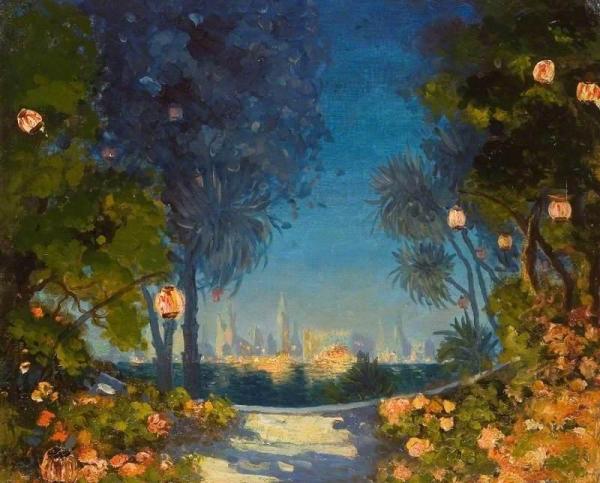 View Across A Lake Towards A City by Thomas Edwin Mostyn