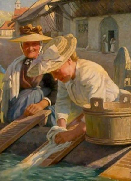 The Washing Place, Montgesoye, Normandy, France by Thomas Frederick Mason Sheard