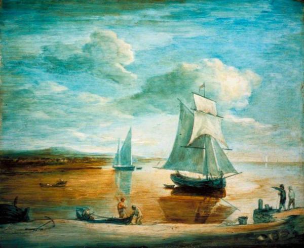 Coastal Scene With Sailing And Rowing Boats And Figures On The Shore by Thomas Gainsborough