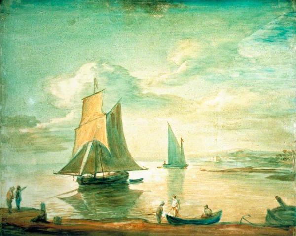 Coastal Scene With Sailing And Rowing Boats And Figures On The Shore by Thomas Gainsborough