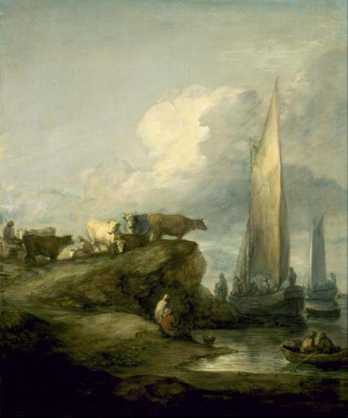 Coastal Scene With Shipping And Cattle by Thomas Gainsborough Oil Painting Reproductions