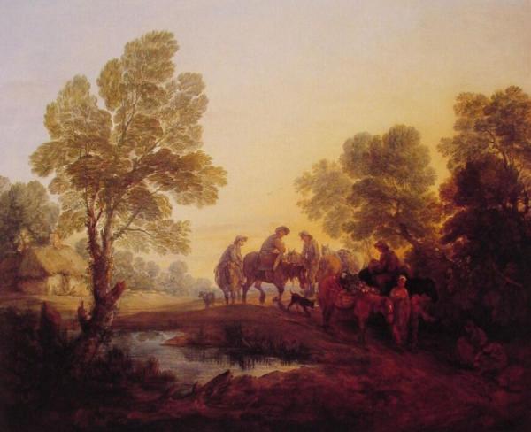 Evening Landscape - Peasants And Mounted Figures by Thomas Gainsborough