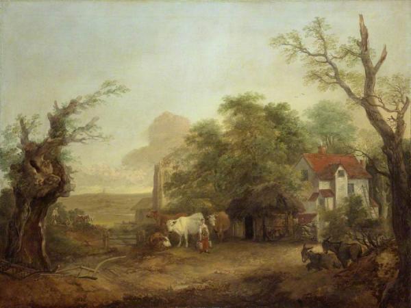 Farmyard With Milkmaid, Cows And Donkeys by Thomas Gainsborough Oil Painting Reproductions