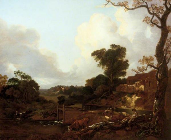 Landscape With A Peasant Reclining By A Weir by Thomas Gainsborough