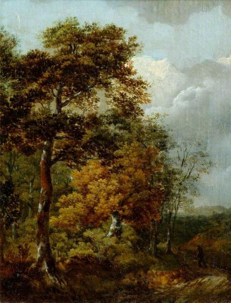 Wooded Landscape With A Figure On A Winding Track by Thomas Gainsborough