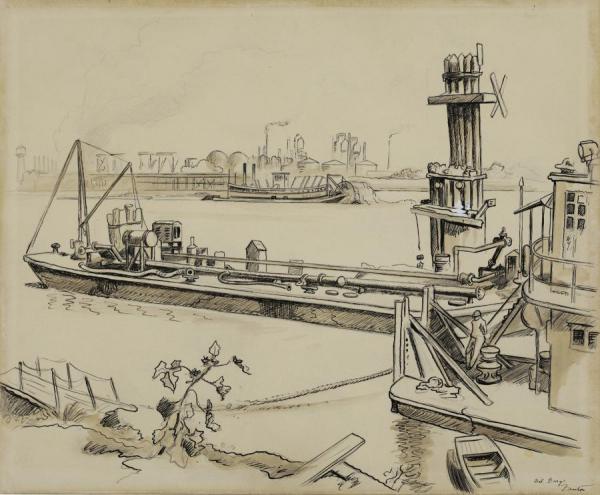 Oil Barge by Thomas Hart Benton