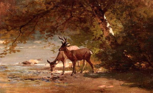 Deer In A Landscape by Thomas Hill