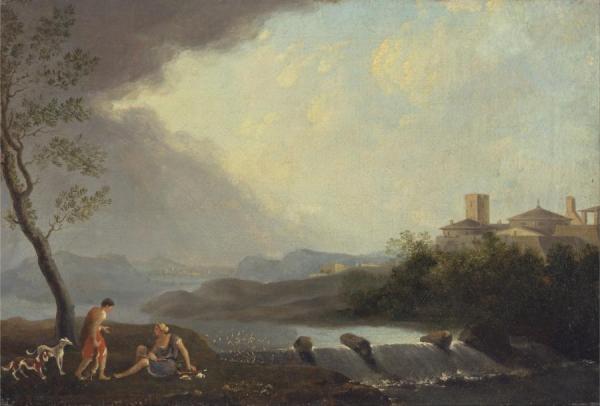 An Imaginary Italianate Landscape With Classical Figures And A Waterfall by Thomas Jones