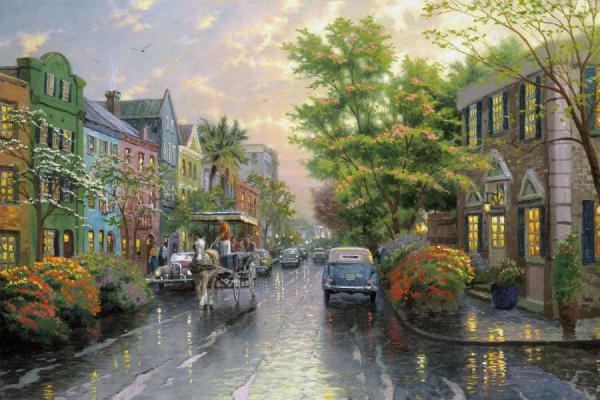 Charleston Sunset On Rainbow Row by Thomas Kinkade