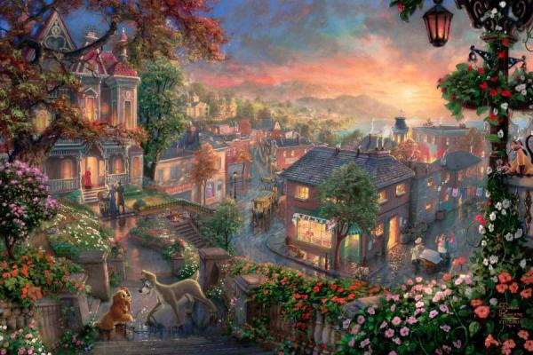 Lady And The Tramp by Thomas Kinkade Oil Painting Reproductions