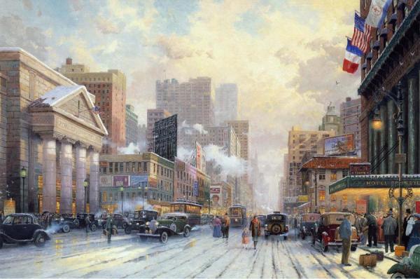 New York Snow On Seventh Avenue 1932 by Thomas Kinkade