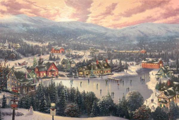 Sunset On Snowflake Lake by Thomas Kinkade