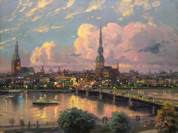 Sunset Over Riga Latvia by Thomas Kinkade