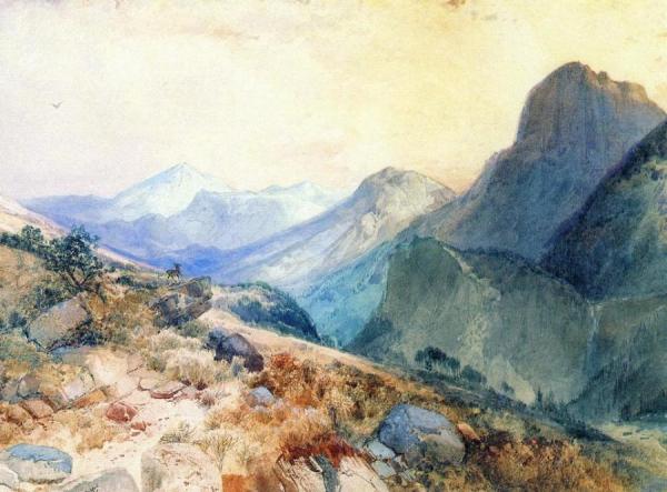 A Deer In A Mountain Landscape by Thomas Moran