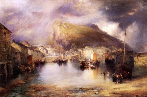 An English Fishing Village, Polperro, Cornwall by Thomas Moran