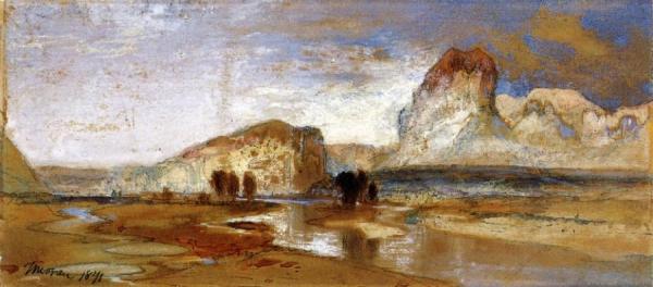 First Sketch Made In The West At Green River, Wyoming by Thomas Moran